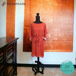 Burnt Orange Lace Overlay Dress
